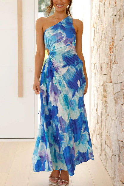 Deja - Ein-Schulter Maxikleid mit Blumenmuster und Plissee