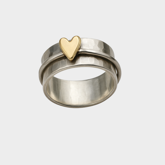 Silber Ring mit Vintage Gold Herz
