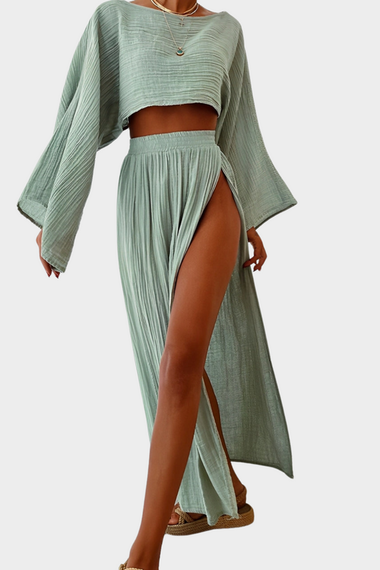 Clara - Chic Slit Zweiteiliges Leinenset