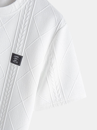 Kurzarm-T-Shirt mit geometrischem Jacquard-Muster und gebogenem Saum