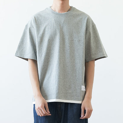 Japanisches lockeres Drop Shoulder Fake Zweiteiler T-Shirt