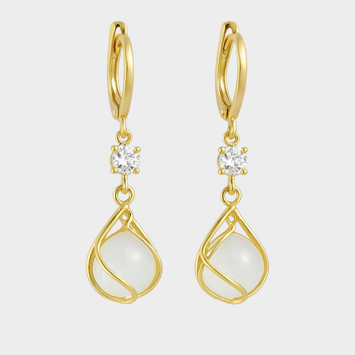 Vintage Weiß Opal baumelnden Gold-Ohrringe