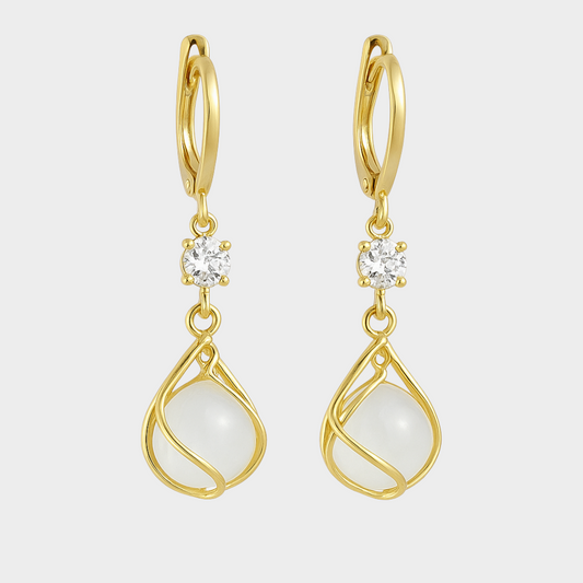 Vintage Weiß Opal baumelnden Gold-Ohrringe