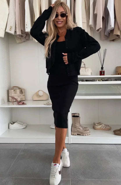 Karin - Rippstrick-Midikleid & Bomberjacken-Set