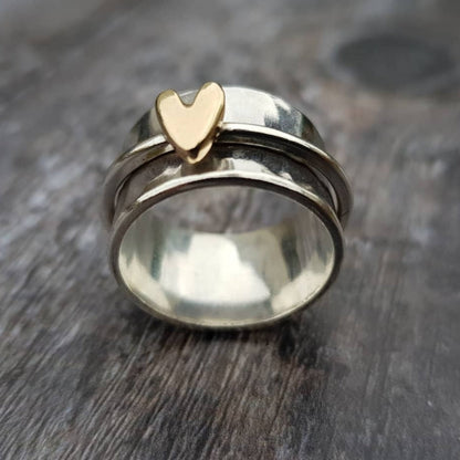 Silber Ring mit Vintage Gold Herz