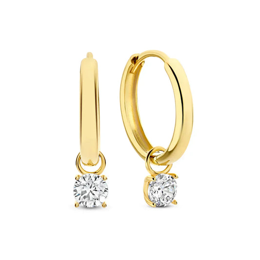14K Gold Mondstrahl Stein Hoop-Ohrringe