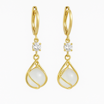 Vintage Weiß Opal baumelnden Gold-Ohrringe