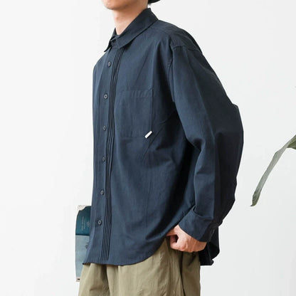 Japanisches Retro-Hemd mit langen Ärmeln und fester Farbe