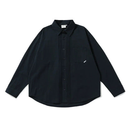 Japanisches Retro-Hemd mit langen Ärmeln und fester Farbe