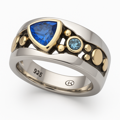 Blauer Kristallring im Vintage-Stil