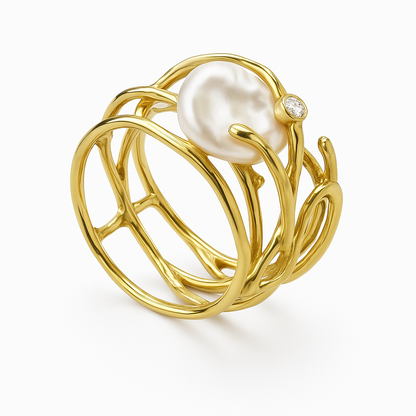 Vintage dünner Goldring mit Perle