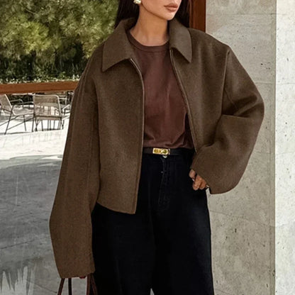 Olivia - Braune Jacke mit Reißverschluss aus Wolle