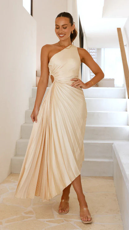 Sylviana - Ein-Schulter-Kleid mit Plissee Midi