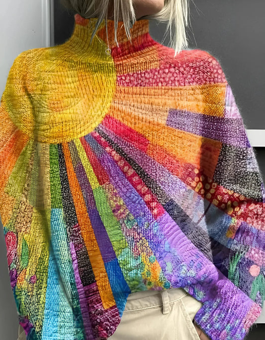 Ada – Farbenfroher und lebhafter Pullover mit hohem Kragen