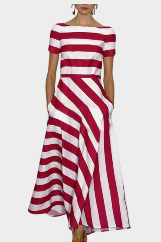 Amalia - Handgefertigtes gestreiftes langes Kleid