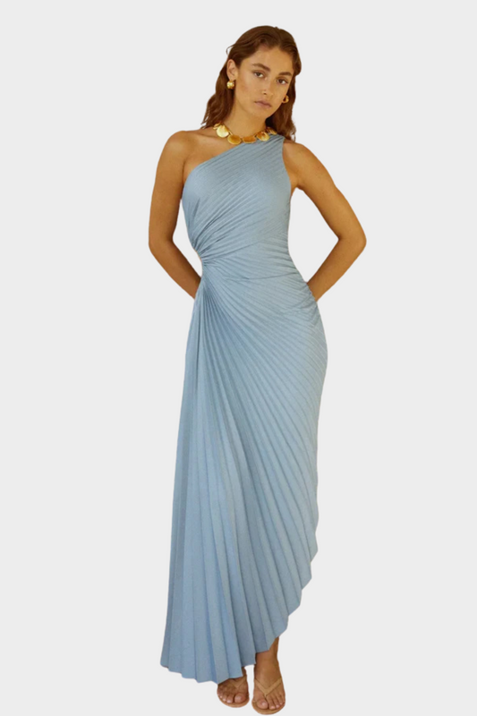 Delfina - Ein-Schulter-Abendkleider mit Plissee aus Satin