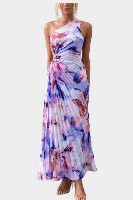 Deja - Ein-Schulter Maxikleid mit Blumenmuster und Plissee