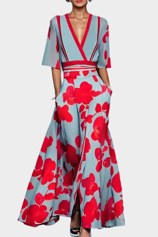 Elisa - V-Ausschnitt Blumenkleid