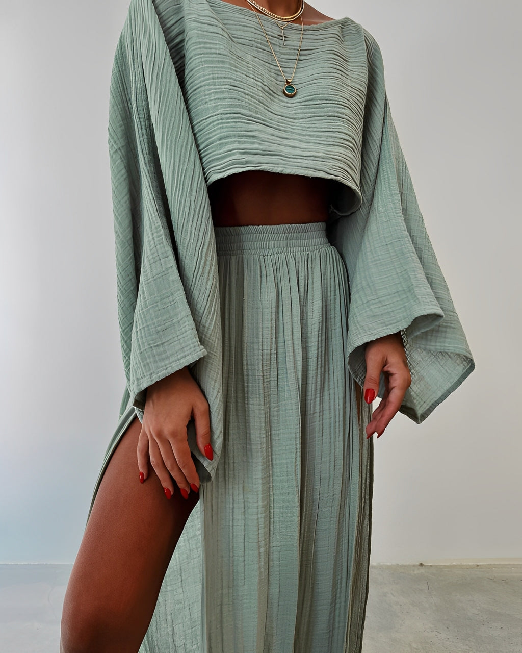 Clara - Chic Slit Zweiteiliges Leinenset