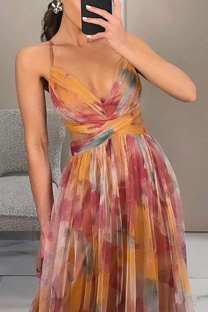Frostine | Romantisches langes Kleid mit Blumenmuster