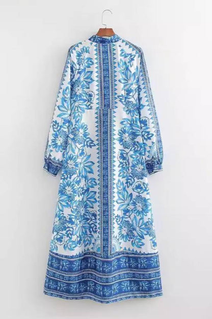 Einzigartiger Druck Button Down Langarm Shirt Maxikleid