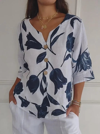 Marie - Geblümte Bluse mit Knöpfen