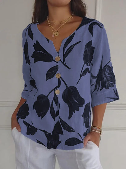 Marie - Geblümte Bluse mit Knöpfen