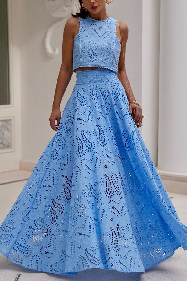 Lott - Zweiteiliges Set mit Stickerei und hochtailliertem langen Rock mit Taschen