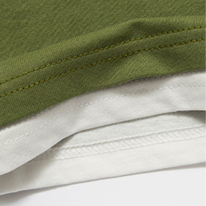 Japanisches lockeres Drop Shoulder Fake Zweiteiler T-Shirt