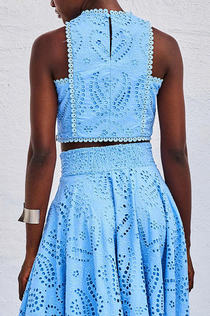 Lott - Zweiteiliges Set mit Stickerei und hochtailliertem langen Rock mit Taschen