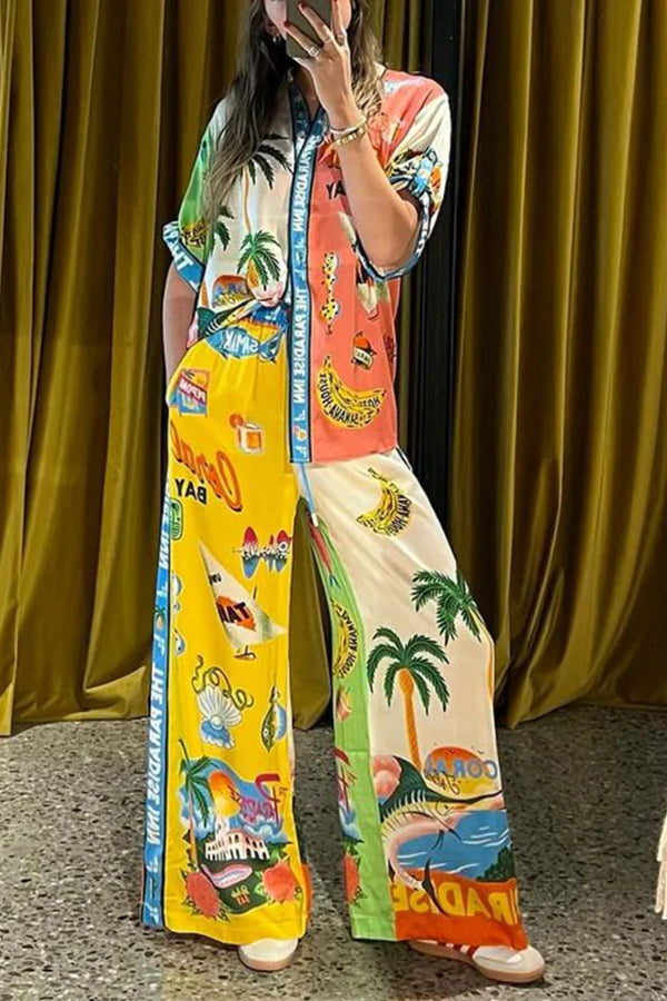 Kontrastfarbe Holiday Style Print Zweiteiliges Set