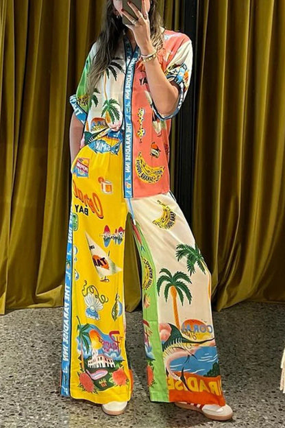 Kontrastfarbe Holiday Style Print Zweiteiliges Set