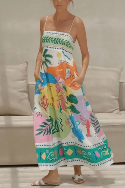 Sommerinsel Urlaub Druck Strapskleid