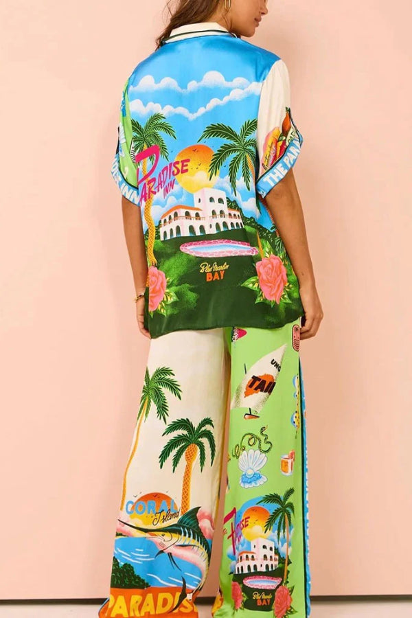 Kontrastfarbe Holiday Style Print Zweiteiliges Set