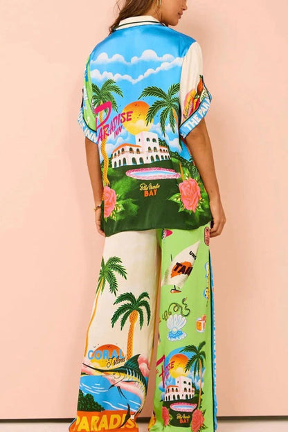 Kontrastfarbe Holiday Style Print Zweiteiliges Set