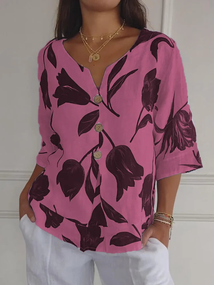 Marie - Geblümte Bluse mit Knöpfen