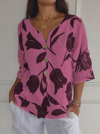 Marie - Geblümte Bluse mit Knöpfen