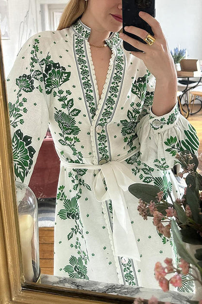 Einzigartiger Druck Button Down Langarm Shirt Maxikleid