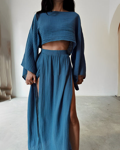 Clara - Chic Slit Zweiteiliges Leinenset