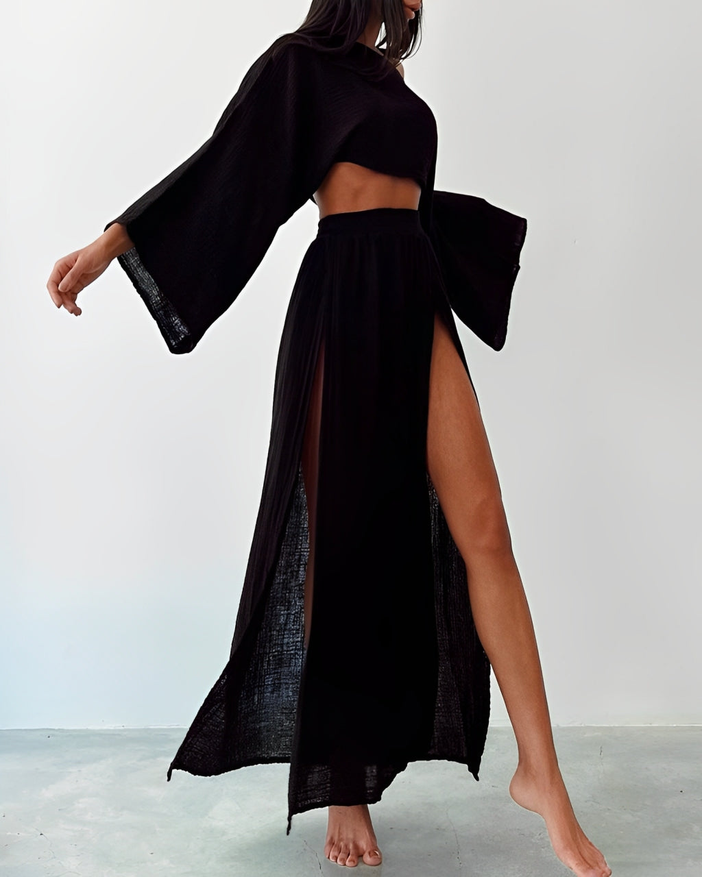 Clara - Chic Slit Zweiteiliges Leinenset
