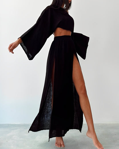 Clara - Chic Slit Zweiteiliges Leinenset