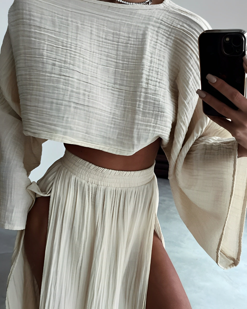 Clara - Chic Slit Zweiteiliges Leinenset