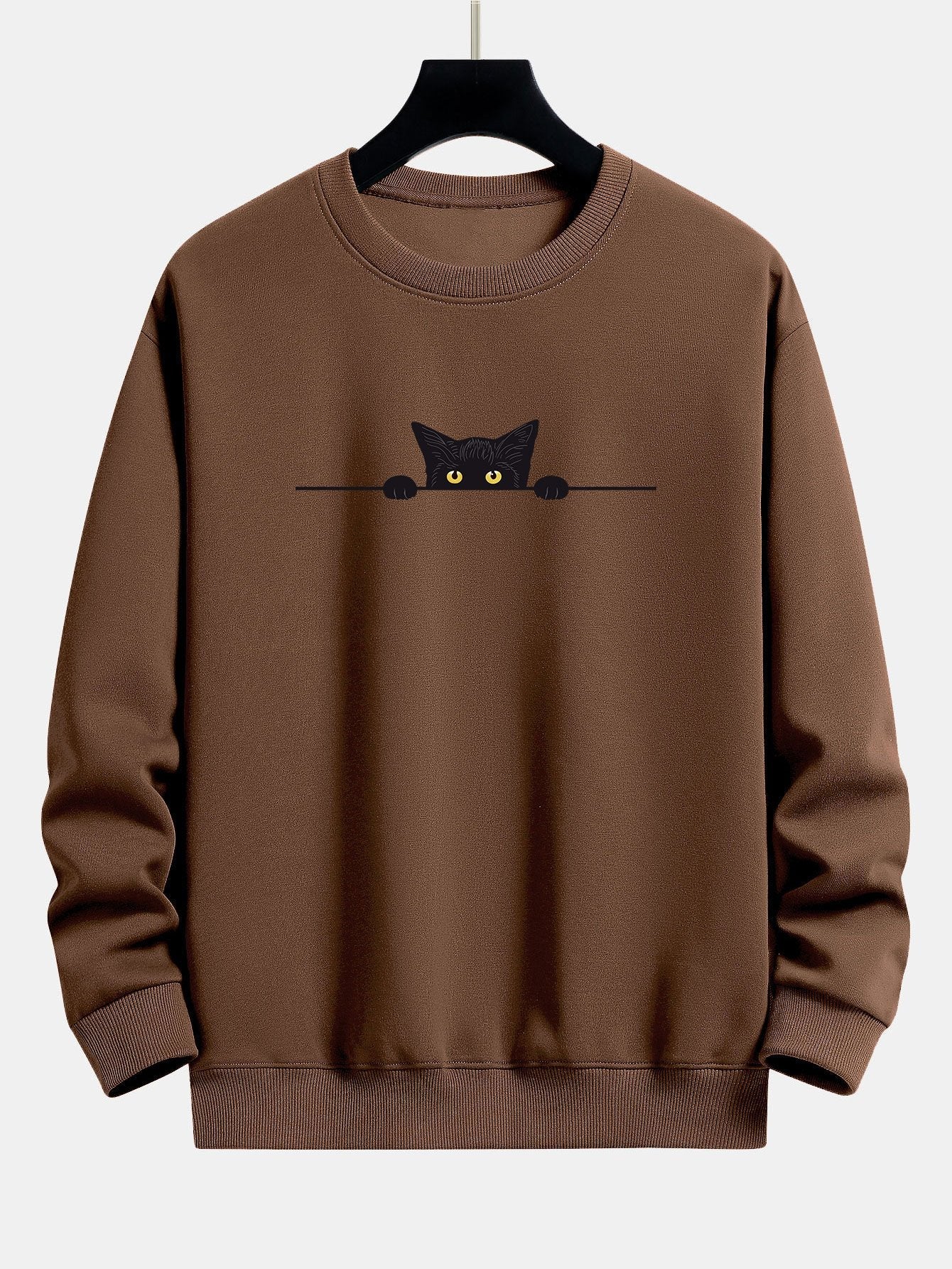 Schwarzes Sweatshirt mit Katzenprint und Relax-Fit