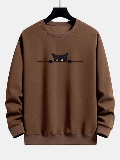 Schwarzes Sweatshirt mit Katzenprint und Relax-Fit