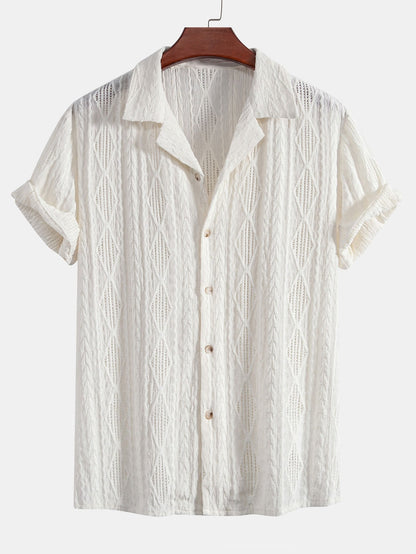 Geometrisches Jacquard-Ösen-Hemd im kubanischen Stil