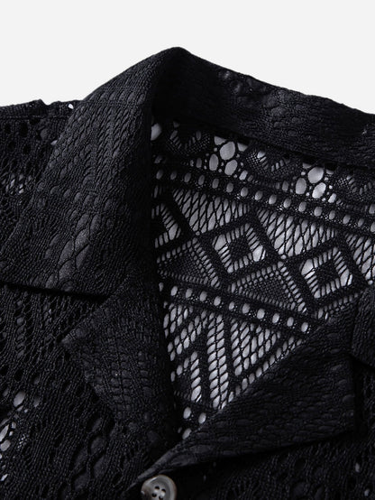 Kurzärmeliges kubanisches Hemd mit geometrischem Strukturmuster