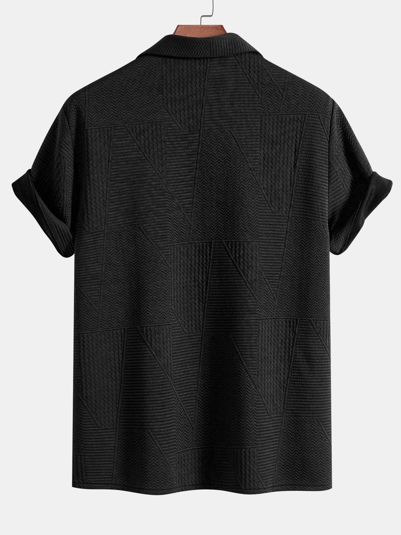 Kurzärmeliges kubanisches Hemd mit geometrischem Strukturmuster