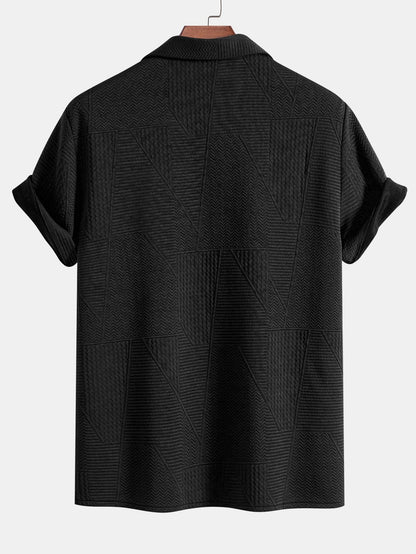Kurzärmeliges kubanisches Hemd mit geometrischem Strukturmuster