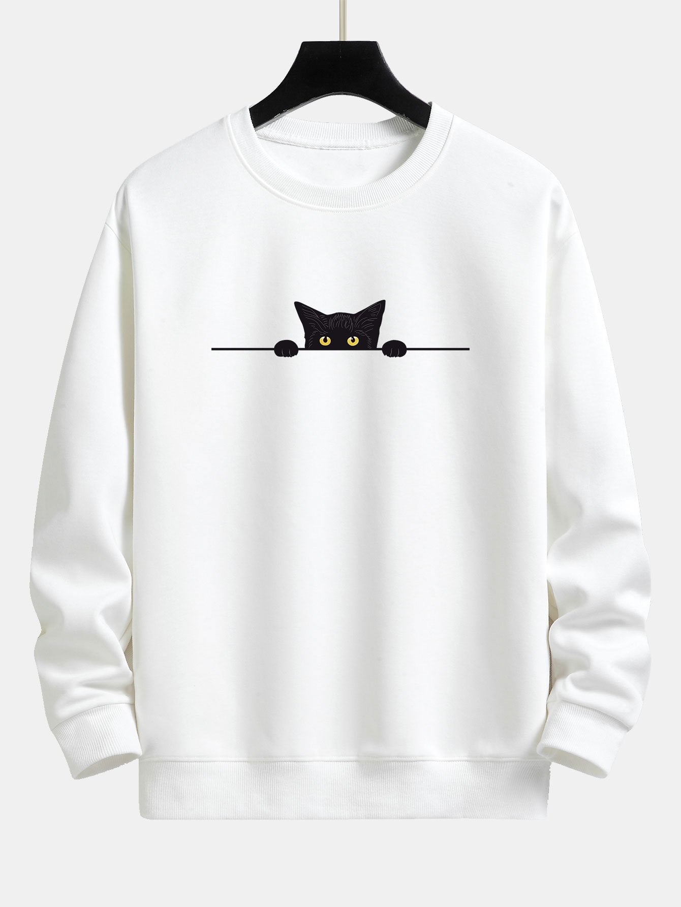 Schwarzes Sweatshirt mit Katzenprint und Relax-Fit