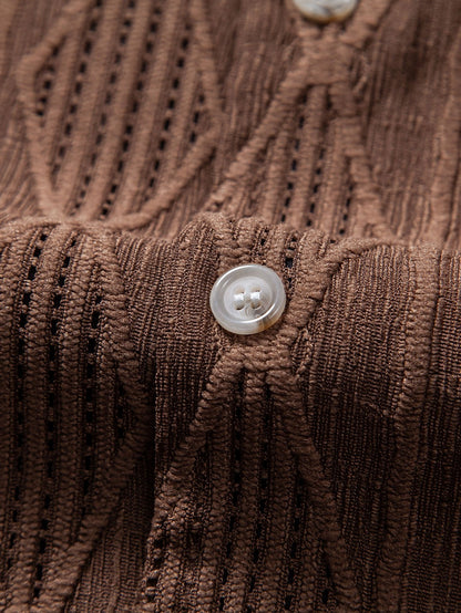 Geometrisches Jacquard-Ösen-Hemd im kubanischen Stil